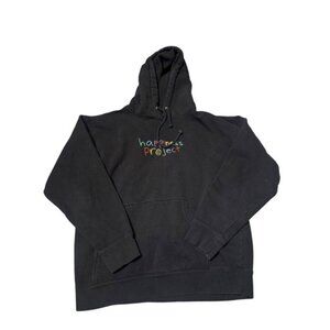 Happiness Project Black Hoodie Rainbow Embroidered Logo Smiley Face Mens Large